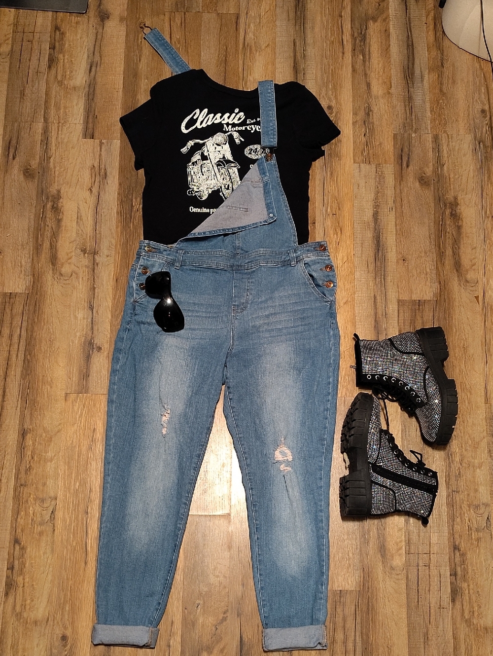 Vanilla Star Light Blue Distressed Denim Overalls